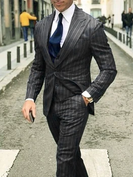 полосатый мужской модный костюм на заказ костюмы темно-серый мел сшитый костюм