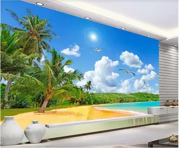 пользовательские фотообои 3d природа голубое небо вид на море кокосовая пальма пейзаж домашний декор фото обои в гостиной