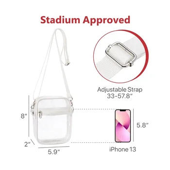 Прозрачная сумка, одобренная стадионом, прозрачная сумочка с регулируемым плечевым ремнем для занятий спортом на открытом воздухе, белый