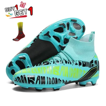 Профессиональная футбольная обувь для мужчин Высокая лодыжка Детская футбольная обувь Футбольные ботинки Дышащие тренировки Спорт на открытом воздухе Унисекс
