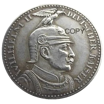 ПРУССИЯ (нем. S.) 5 марок 1913 г. Проба - Бронза - ОБРАЗЕЦ - Посеребренная монета Вильгельма II