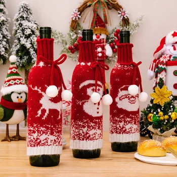  Рождественская крышка бутылки вина Санта-Клаус Бутылка вина Рукав Снеговик Вязаная бутылка вина Свитер Рождественские украшения для дома