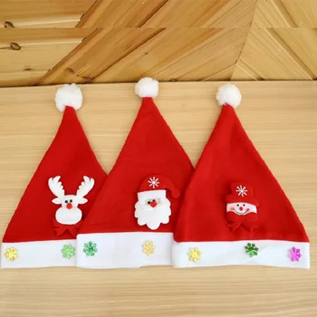 Рождественские украшения, карта с плюшевыми тканевыми шляпами, детская красная обычная рождественская шапочка