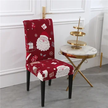 Рождественский чехол для обеденного стула Полиэстер Спандекс Мягкий эластичный рождественский чехол для стула Рождественский обеденный стул Чехлы для сидений
