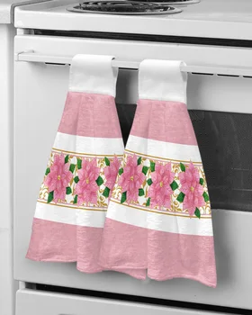 Рождество Зимние Цветы Розовая Пуансеттия Висячие Кухонные Руки Полотенца Быстросохнущая Салфетка для чистки из микрофибры Мягкое полотенце