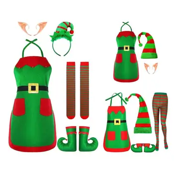 Рождество Санта-Клаус Костюм Зеленый эльф Косплей Семейный карнавал Вечеринка Новый год Маскарадный костюм Одежда Набор для женщин и девочек