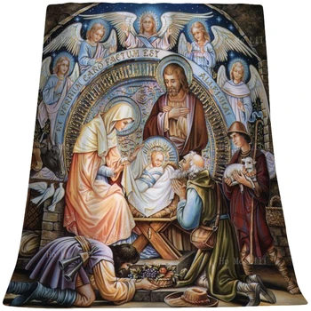Рождество Святого Семейства Дева Мария с младенцем Иисусом и мудрым рождественским католическим принтом Мягкое уютное фланелевое одеяло