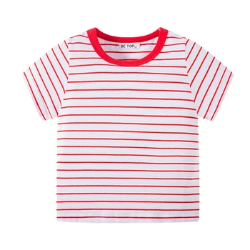 Розовая полосатая детская футболка с коротким рукавом Симпатичный дышащий топ Лето Новая футболка для девочек