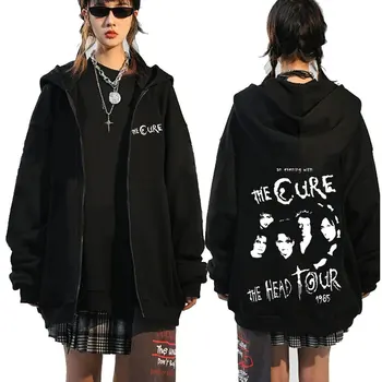 Рок-группа The Cure The Head Tour Толстовка с капюшоном на молнии Мужская мода Винтажная толстовка на молнии с капюшоном Куртка оверсайз в стиле панк Пальто