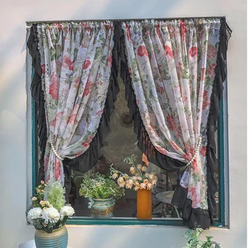 Романтические кружевные тюлевые шторы с оборками для гостиной Rood Спальня Ретро Пасторальная короткая прозрачная занавеска для декора кухонной двери