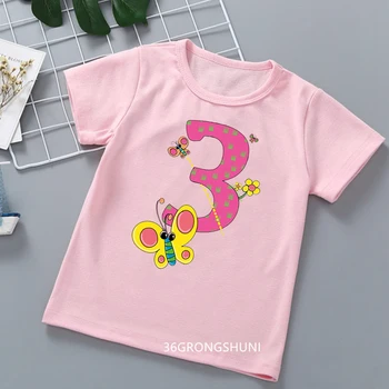 Рубашка на день рождения 2 -9 лет девочки бабочка цветы футболка милые футболки для девочек летняя детская одежда футболка розовый с коротким рукавом
