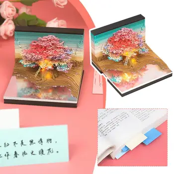 Сакура Домик на дереве Панорамный 3D Note Дерево Панорамное бумажное зеркало Заметка Резьба по дереву Трехмерный цвет X3H7