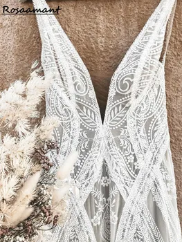 Свадебные платья русалки в стиле бохо Vestidos De Novia с V-образным вырезом Кружевные аппликации из бисера Свадебное платье для элегантных женщин 2023