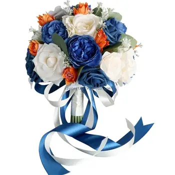 Свадебный искусственный синий оранжевый цветок букет моделирование украшений поставки