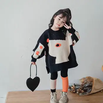 Свитер для девочек 2022 Новый женский детский свитер Осень и зима Модный черный цвет Соответствие