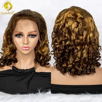 Свободные волнистые волнистые парики боб 13x4 кружевной фронтальный парик из натуральных волос для женщин предварительно выщипанный бесклеевой FUMI бразильский реми волосы предварительно выщипанные
