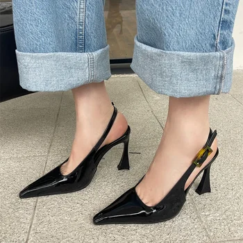  Сексуальные женщины с острым носком на высоких каблуках обувь лето новые сандалии причудливые туфли Slingback 2024 Дизайнерское платье Туфли-лодочки Прогулки Горки Femme