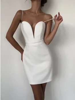 сексуальный белый бандаж облегающее платье спагетти элегантные женские без рукавов с глубоким V-образным вырезом мини-знаменитости вечерние клубные платья для вечеринок