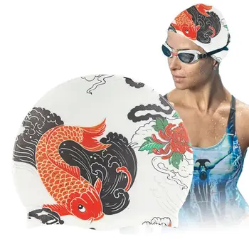 Силиконовые шапочки для плавания Эластичные шапки для бассейна Силиконовые шапочки для душа для ванны Шапочки для плавания унисекс Водонепроницаемый китайский стиль печати