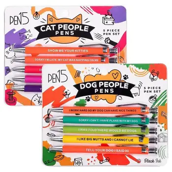 Симпатичные ручки для кошек Забавные шариковые ручки с разными фразами Уникальные ручки для любителей кошек и собак Забавные ручки 5 шт. Ручка с черными чернилами для