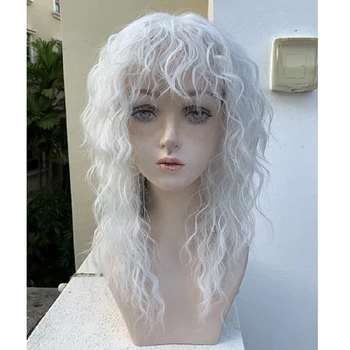 Синтетический длинный кудрявый белый кудрявый цельный парик Женский косплей Лолита бахрома парик для вечеринок