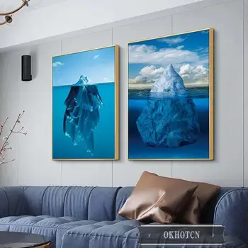 Синяя оконечность айсберга Море Холст Живопись Сюрреалистический пейзаж Плакат и печать Настенное искусство Картины Современное украшение дома