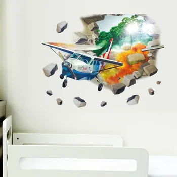 Сломанная дыра самолет ПВХ стена фон фон спальня вход в домашнюю гостиную 3D обои декоративные наклейки