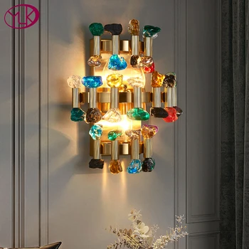 современный дизайн бра для спальни матовый золотой хрустальный настенный светильник украшение дома красочный кристаллический настенный декор светодиодный светильник