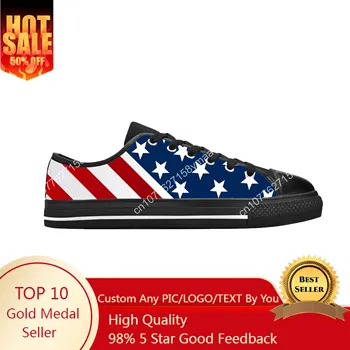 Соединенные Штаты США Американский флаг Звезды Полосы Крутая Повседневная Ткань Обувь Низкий Верх Удобные дышащие 3D-печать Мужчины Женщины Кроссовки