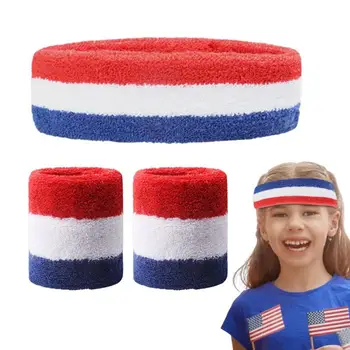 Спортивные повязки на голову Американские патриотические хлопковые повязки для головы и запястья Мягкие дышащие и впитывающие пот браслеты для