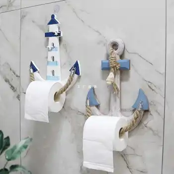 Средиземноморский морской держатель для туалетной бумаги для ванной комнаты, без сверления настенное крепление деревянный декоративный держатель для полотенец в форме маяка
