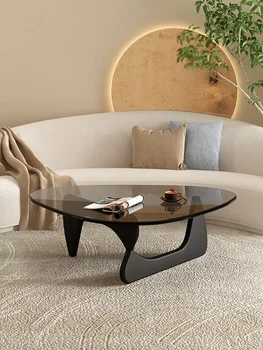 стеклянный журнальный столик, небольшая гостиная, простой скандинавский минимализм, креативный круглый чайный столик Isamu Noguchi