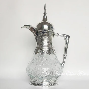  Стеклянный прохладный чайник большой емкости Средневековый Дубайский стиль Резная хрустальная стеклянная бутылка для холодной воды Ближневосточный горшок для галстука 1600 мл