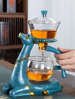 Стеклянный чайный сервиз Kung Fu Deer Термостойкий стеклянный чайник Заварочный чайник Чайники Магнитный чайник для отвода воды Набор кофеварок