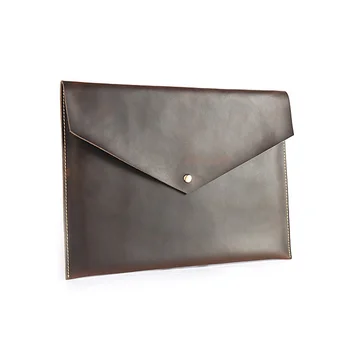 Сумка-клатч из натуральной кожи Тонкий клатч A4 Защитный держатель для iPad Легкий документ для бизнес-файлов Черно-коричневая обложка