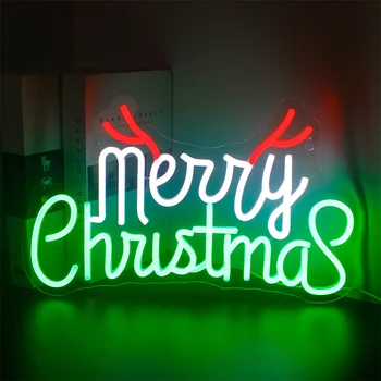 Счастливого Рождества Зеленый Красный Неоновый Знак Неоновый Искусство Неоновая Стена Искусство Светодиодная Вывеска С Акриловой Доской Ночной Свет Бар Вечеринка Дети Рождество USB