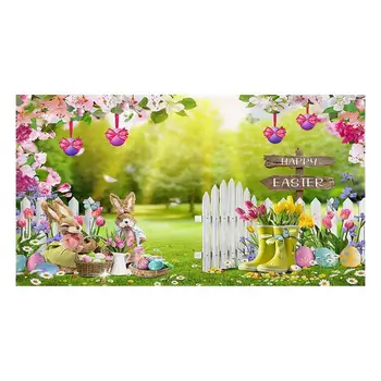 Счастливый фон гаражных ворот креативный кролик тюльпан фон баннер для дверей жалюзи специальная ткань тема фотография плакат