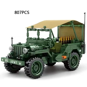  Технический классический автомобиль Строительный блок Америка Военные джипы Кирпичи Willys M38 Pull Back Vehicle Toys Коллекция для мальчиков Подарки