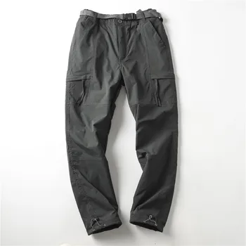 толстые водонепроницаемые теплые флисовые брюки-карго мужские зимние наружные плюс бархатные многокарманные свободные прямые повседневные брюки