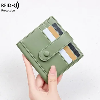  трансграничный новый RFID антимагнитный женский кошелек PU сплошной цвет пряжка кредитная карта сумка маленькая легкая короткая сумка