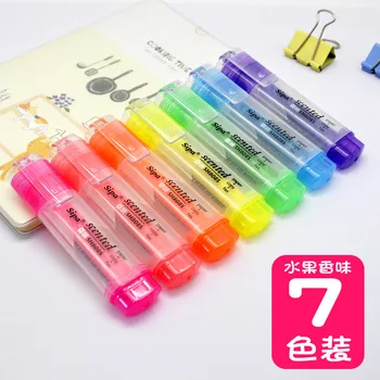 Флуоресцентная ручка с ароматом китайского кипариса, корейская версия, 7-цветный маркер, ручка для маркировки ключей, ручка для ручного счета, косая головка ваты
