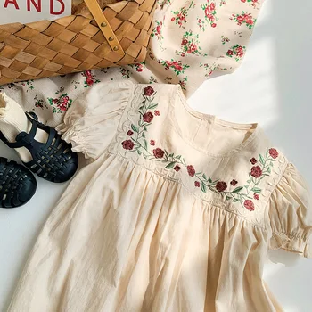 Французское платье для девочек с вышивкой в цветок 2023 лето Новое Модное платье для девочек с коротким рукавом Классическое платье Charm Vestidos