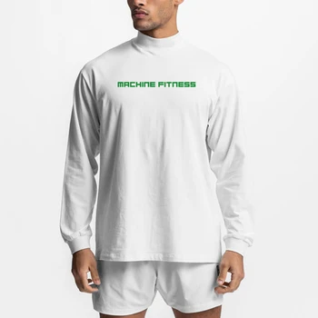 Хлопок Рубашка с длинным рукавом Мужская футболка для фитнеса в тренажерном зале Мужская футболка для бега Спорт для бодибилдинга Топы Весна Новая одежда для тренировок