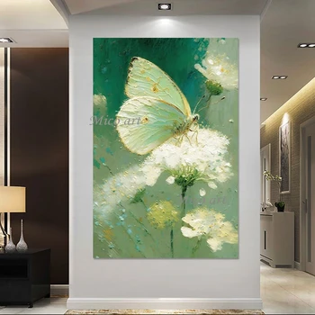 Холст Искусство ручной работы Красивые цветочные картины Плакаты на стене Безрамная бабочка Абстрактная картина Современное украшение дома
