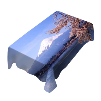 Цветущая сакура Япония Гора Фудзи Озеро Деревья Цветы Природная сцена Чудо Эстетика Прямоугольная скатерть