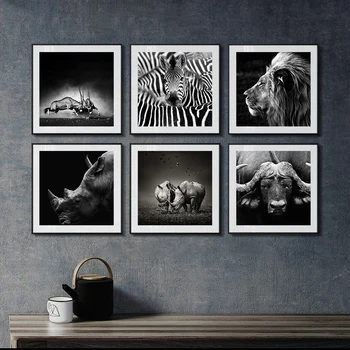  Черно-белые животные Холст Живопись Африка Животные Картины Настенное искусство Лев Зебра Слон Плакаты для декора гостиной Cuadros