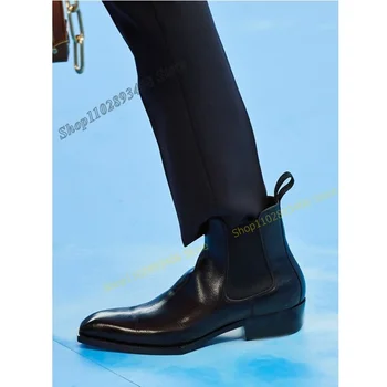Черные мужские ботинки с квадратным носком и лодыжкой Крутые матовые кожаные высококачественные плоские с мужской обувью Роскошь в британском стиле 2023 Zapatillas Mujer