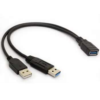 черный Удлинитель USB 3.0 Гнездо на двойной USB Папа Дополнительное питание Y Удлинительный кабель для 2,5-дюймового мобильного жесткого дискаCC