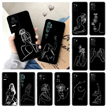 Чехлы для телефонов для Redmi Note 9 10 Lite 10S 9S 11S 11 Pro 10A 12C 9A 10C Mi 9T Цветок Сексуальная Девушка Line Art Черный мягкий чехол с защитой от падения