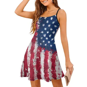 Экзотическое женское платье Платье на бретелях Американский флаг Гранж Женское платье-слинг Смешные клубы Geek